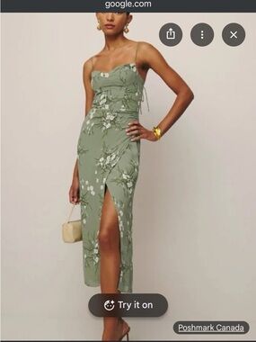 Reformation Kourtney midi dress green floral size 4